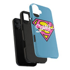 Sassy Superhero Tough Phone Case — Bold Pink & Yellow Emblem on Blue - 314 Originals
