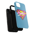 Sassy Superhero Tough Phone Case — Bold Pink & Yellow Emblem on Blue - 314 Originals