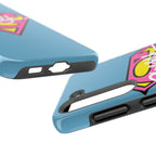 Sassy Superhero Tough Phone Case — Bold Pink & Yellow Emblem on Blue - 314 Originals