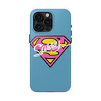 Sassy Superhero Tough Phone Case — Bold Pink & Yellow Emblem on Blue - 314 Originals