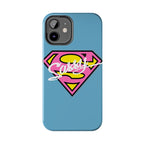 Sassy Superhero Tough Phone Case — Bold Pink & Yellow Emblem on Blue - 314 Originals
