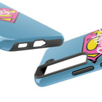 Sassy Superhero Tough Phone Case — Bold Pink & Yellow Emblem on Blue - 314 Originals
