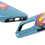 Sassy Superhero Tough Phone Case — Bold Pink & Yellow Emblem on Blue - 314 Originals