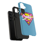 Sassy Superhero Tough Phone Case — Bold Pink & Yellow Emblem on Blue - 314 Originals