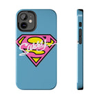 Sassy Superhero Tough Phone Case — Bold Pink & Yellow Emblem on Blue - 314 Originals