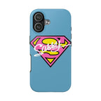 Sassy Superhero Tough Phone Case — Bold Pink & Yellow Emblem on Blue - 314 Originals