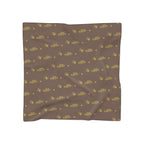 Silky Brown Logo Scarf — Gold Script Pattern Polyester Scarf - 314 Originals