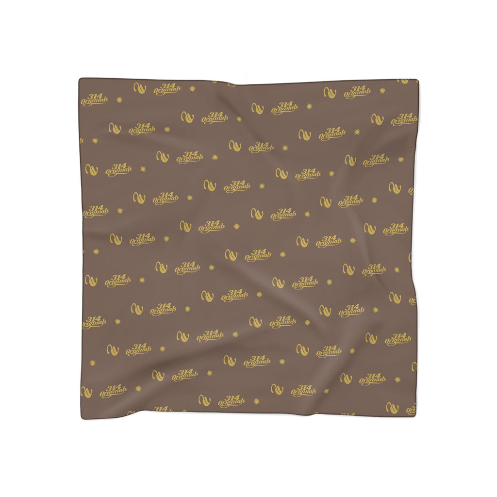 Silky Brown Logo Scarf — Gold Script Pattern Polyester Scarf - 314 Originals