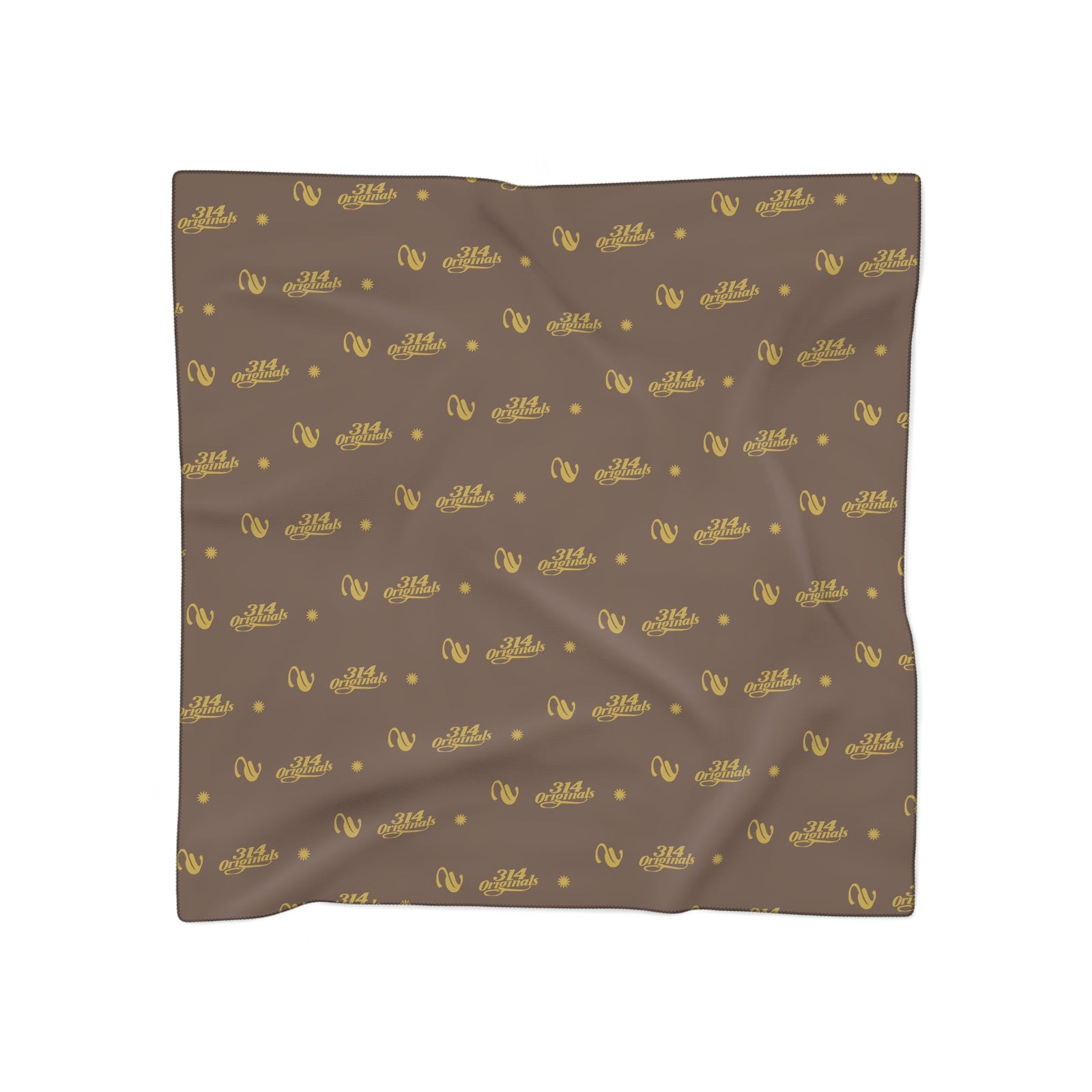 Silky Brown Logo Scarf — Gold Script Pattern Polyester Scarf - 314 Originals