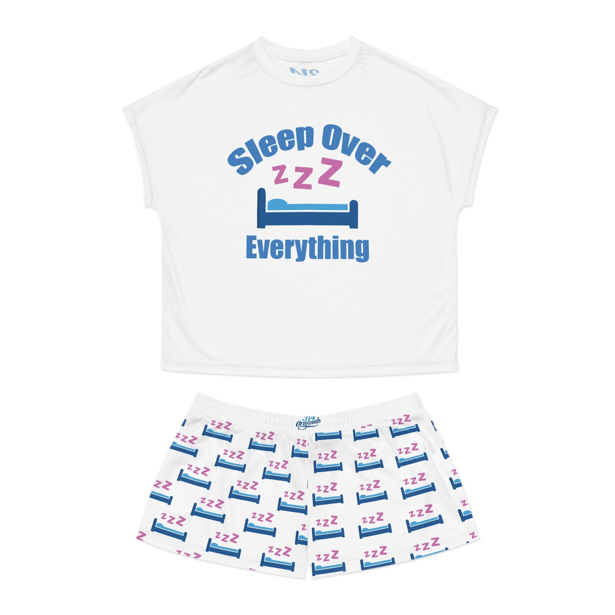 Sleep Over Everything Women's Short Pajama Set — 'Sleep Over' ZZZ Bed Graphic Shorts - 314 Originals