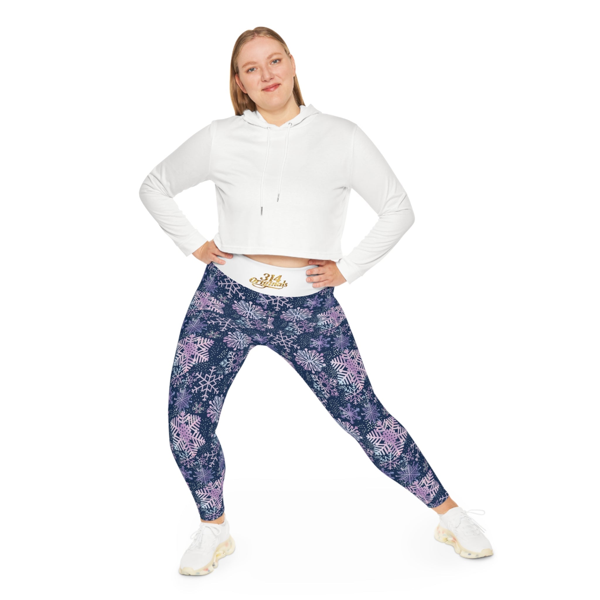 Snowflake Plus Size Leggings — Subtle Side Script Graphic, Comfortable Everyday Activewear - 314 Originals