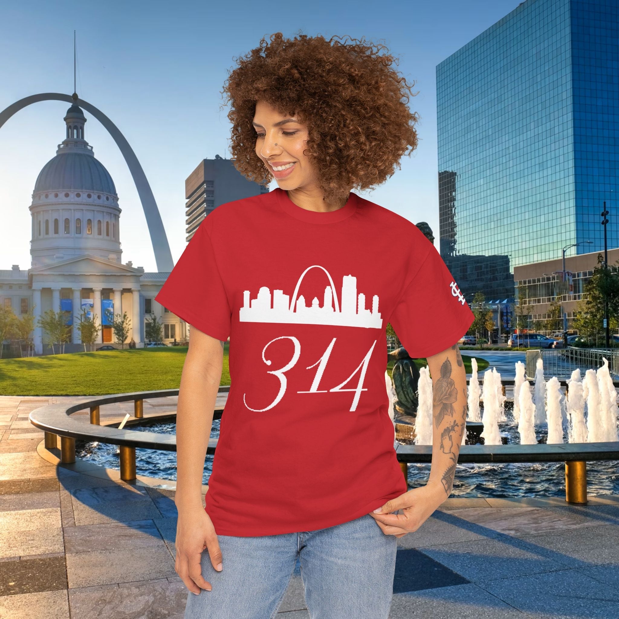 St. Louis 314 Skyline Tee — Red Gateway Arch City Number T-Shirt - 314 Originals