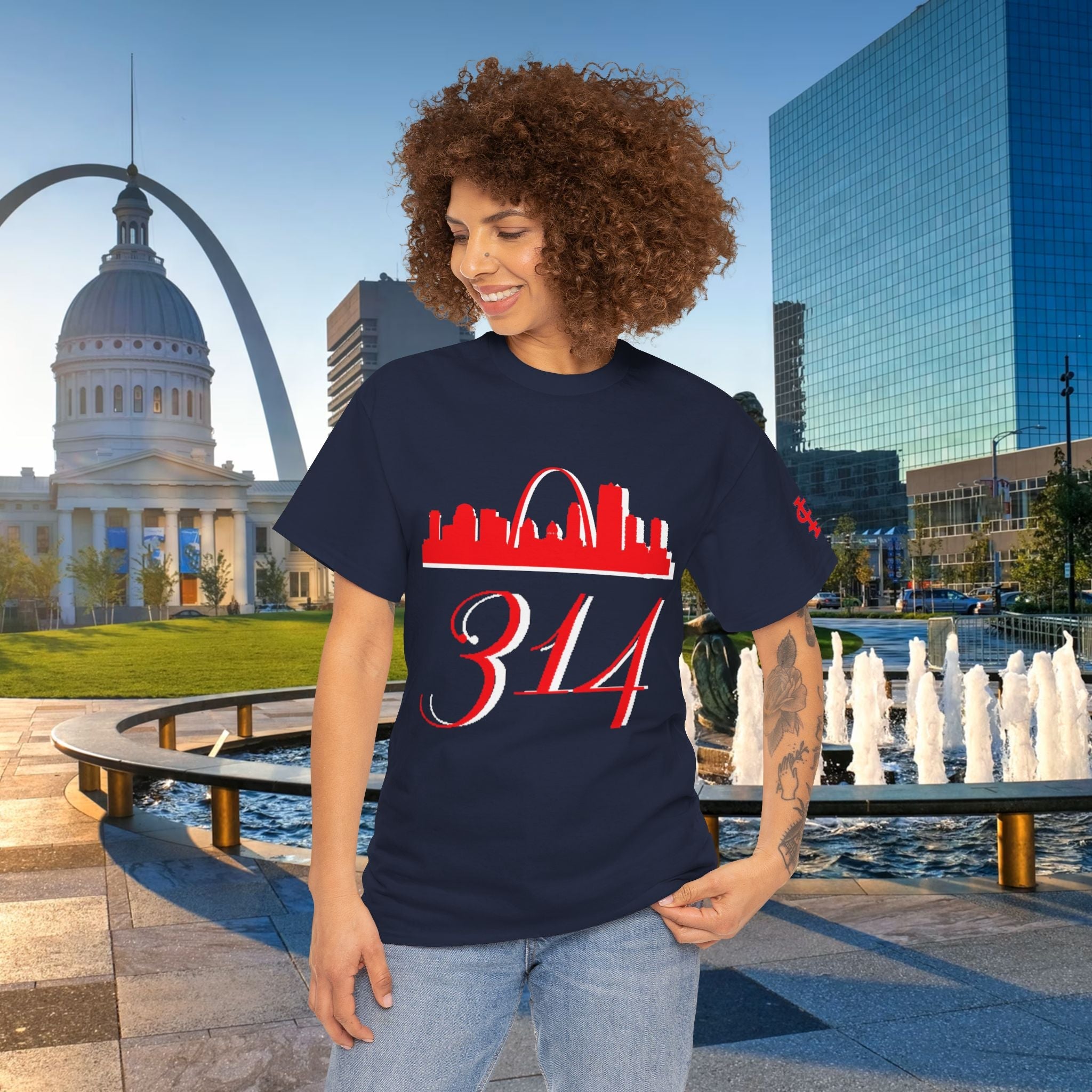 St. Louis 314 Skyline Tee — Red Gateway Arch City Number T-Shirt - 314 Originals