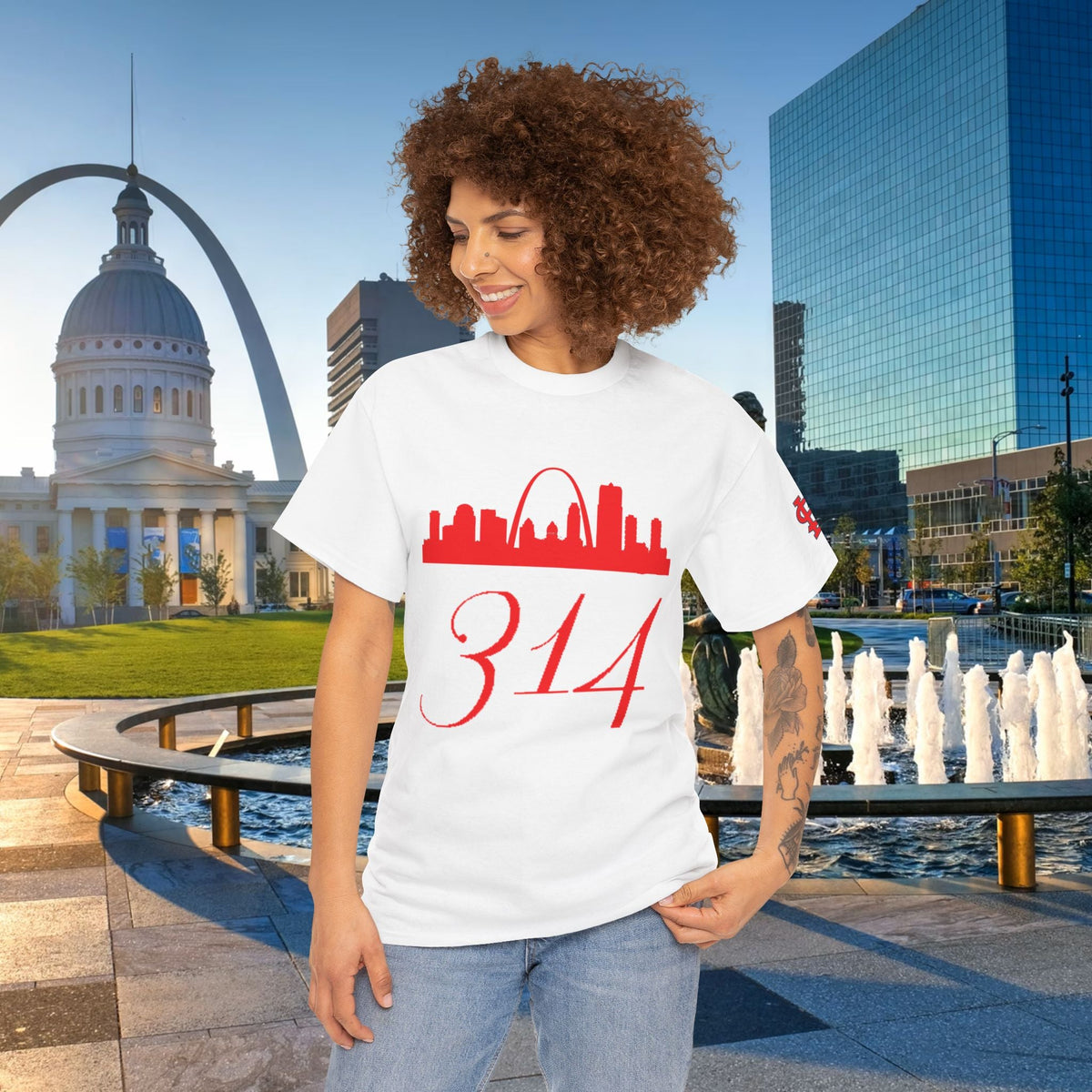 St. Louis 314 Skyline Tee — Red Gateway Arch City Number T-Shirt - 314 Originals