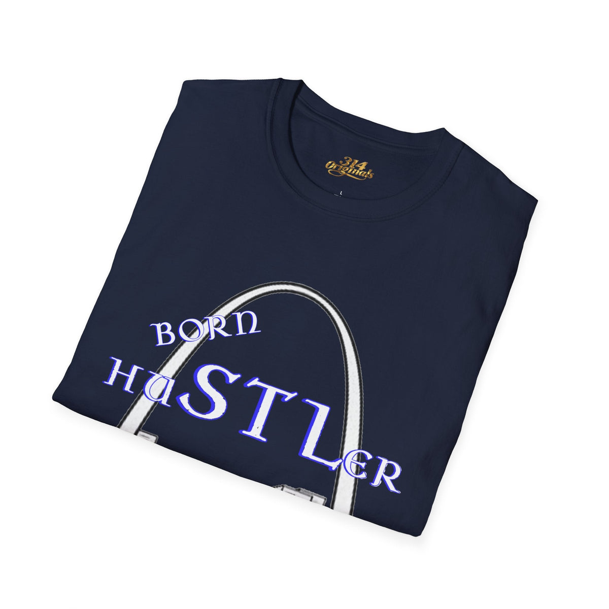 St. Louis Arch Skyline Tee — Born Hustler Front, 314 Originals Back - 314 Originals