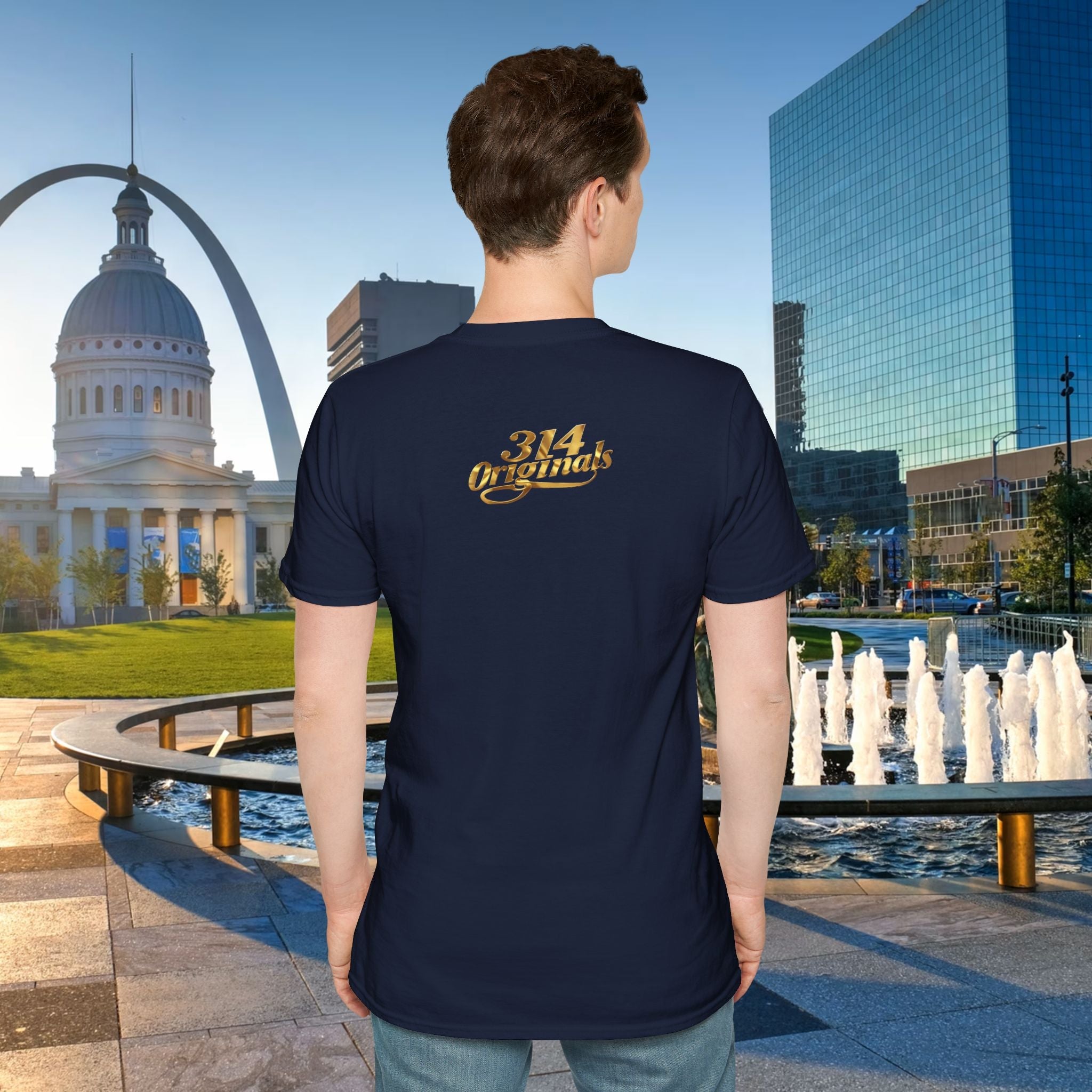 St. Louis Arch Skyline Tee — Born Hustler Front, 314 Originals Back - 314 Originals