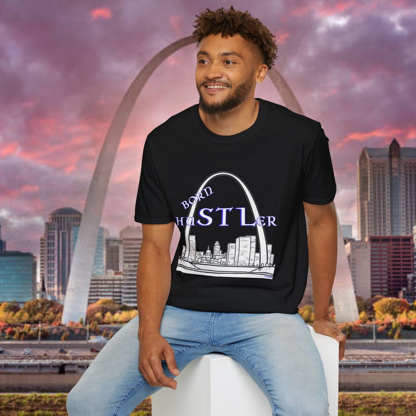 St. Louis Arch Skyline Tee — Born Hustler Front, 314 Originals Back - 314 Originals