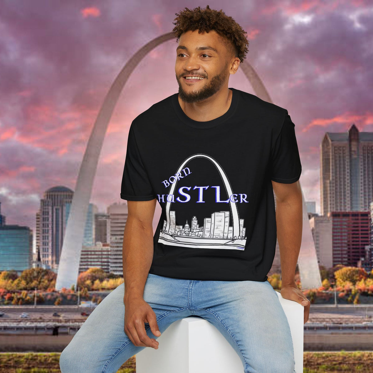 St. Louis Arch Skyline Tee — Born Hustler Front, 314 Originals Back - 314 Originals