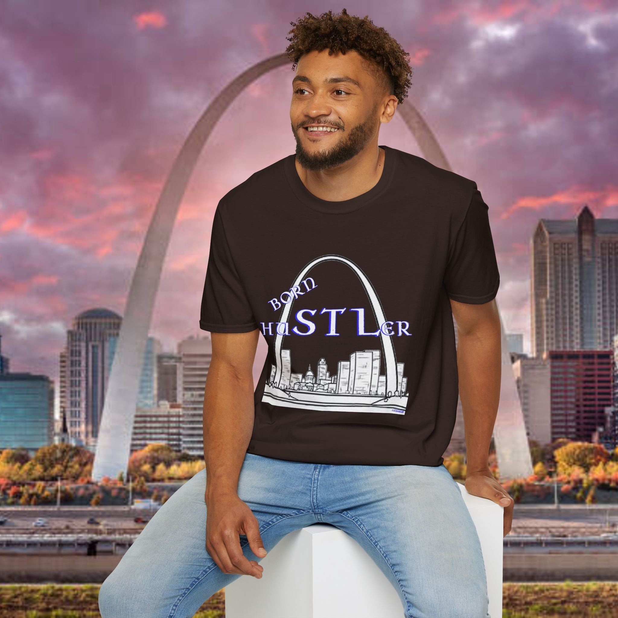 St. Louis Arch Skyline Tee — Born Hustler Front, 314 Originals Back - 314 Originals