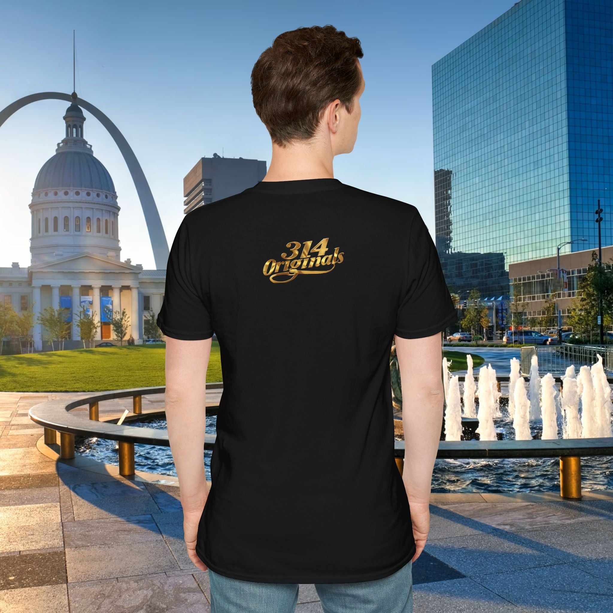 St. Louis Arch Skyline Tee — Born Hustler Front, 314 Originals Back - 314 Originals
