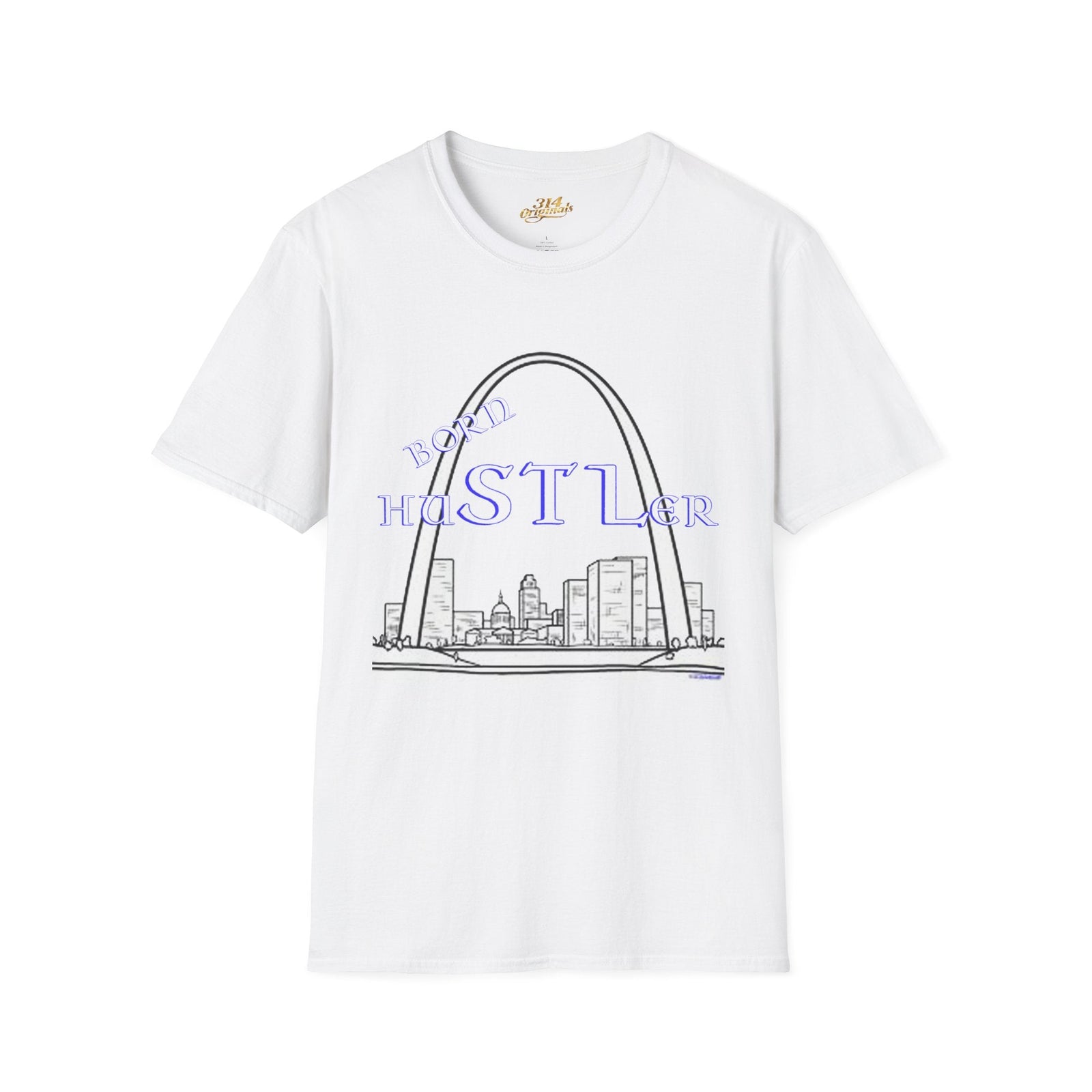 St. Louis Arch Skyline Tee — Born Hustler Front, 314 Originals Back - 314 Originals