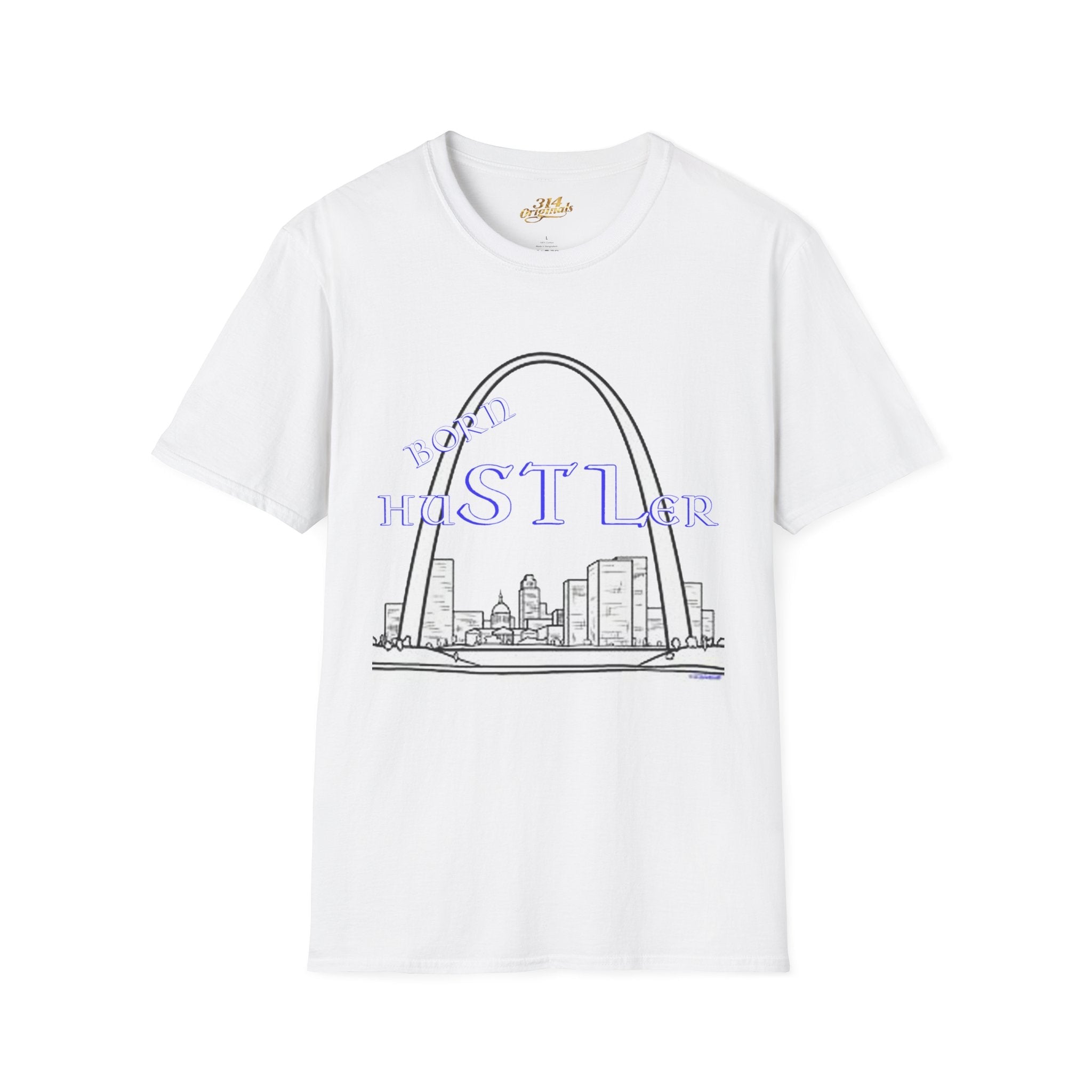 St. Louis Arch Skyline Tee — Born Hustler Front, 314 Originals Back - 314 Originals