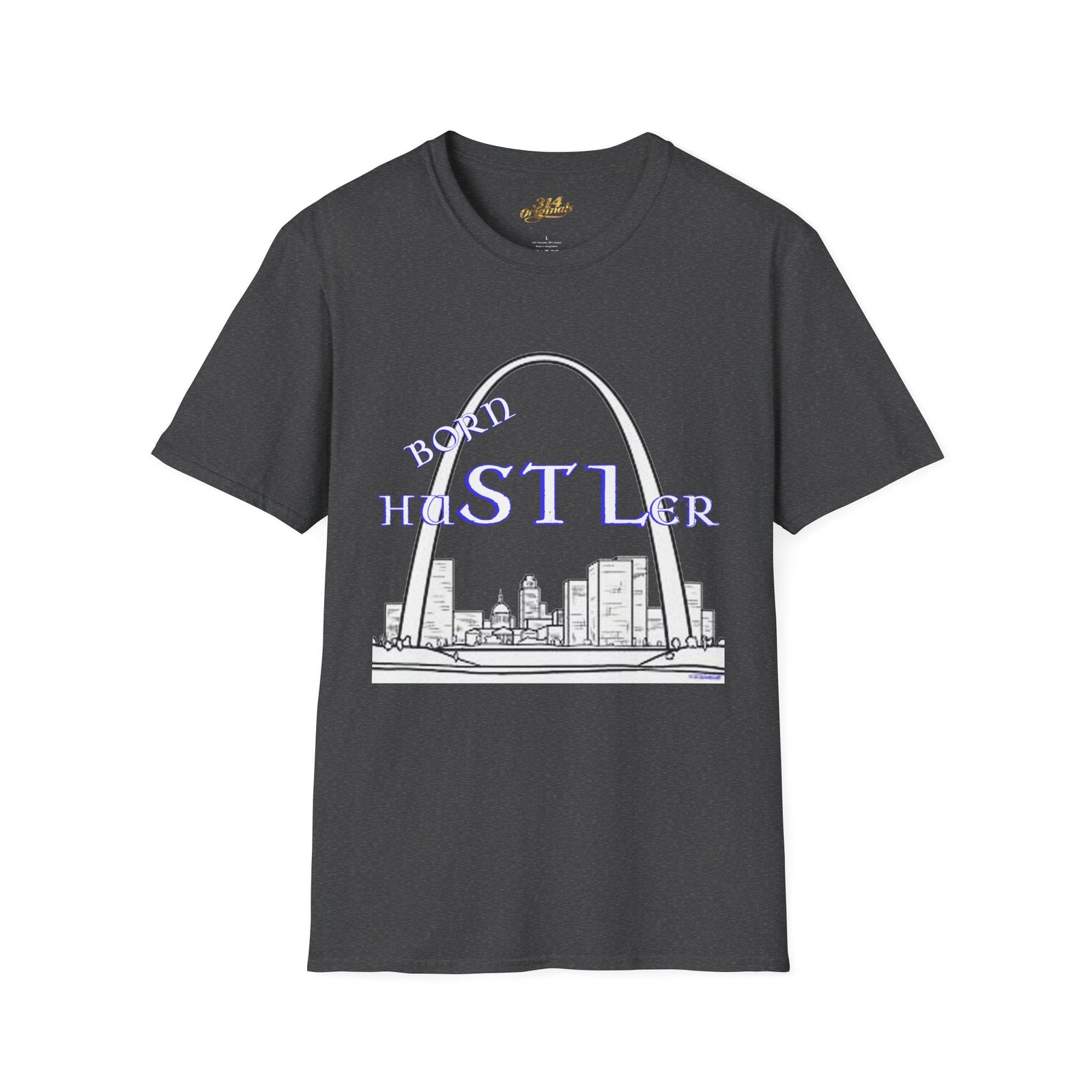 St. Louis Arch Skyline Tee — Born Hustler Front, 314 Originals Back - 314 Originals