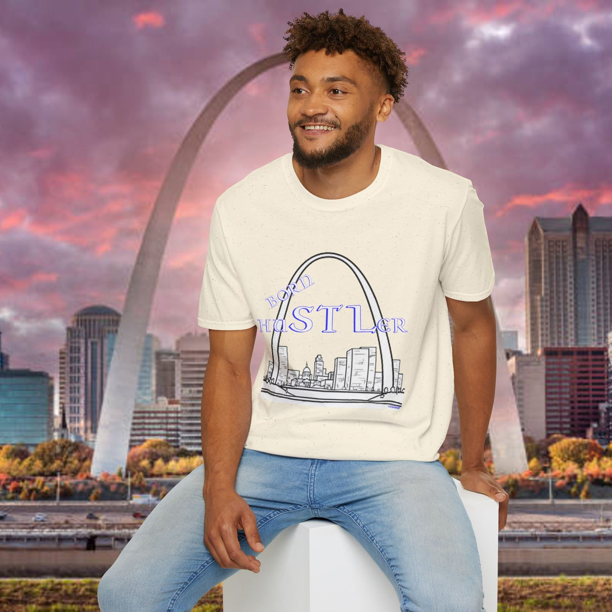 St. Louis Arch Skyline Tee — Born Hustler Front, 314 Originals Back - 314 Originals