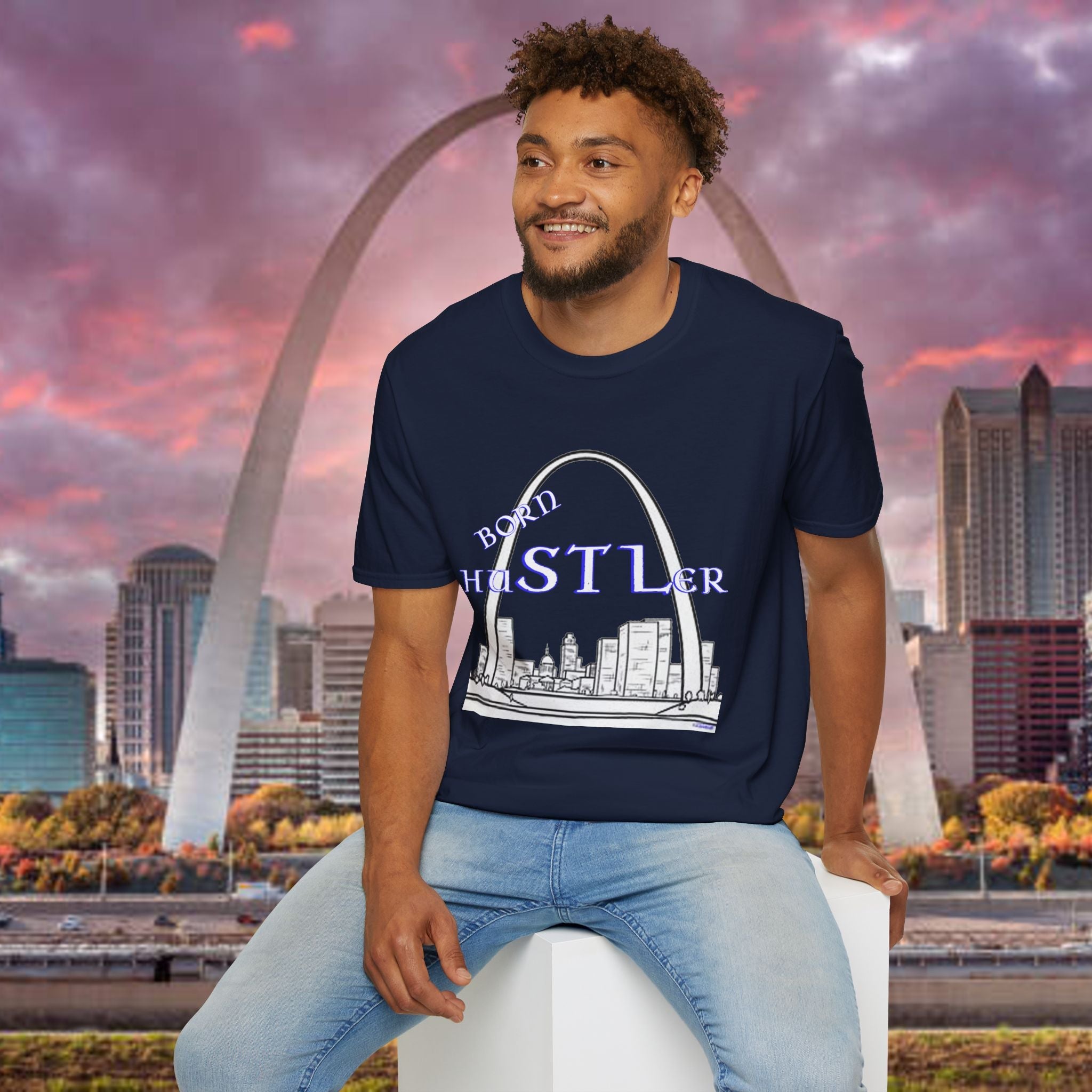 St. Louis Arch Skyline Tee — Born Hustler Front, 314 Originals Back - 314 Originals