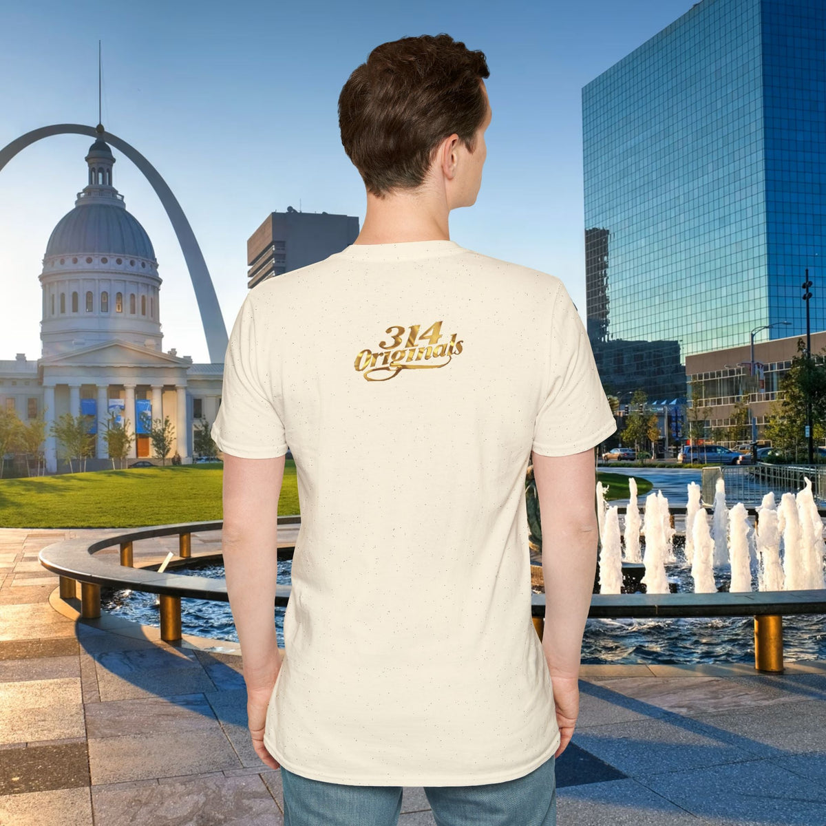 St. Louis Arch Skyline Tee — Born Hustler Front, 314 Originals Back - 314 Originals