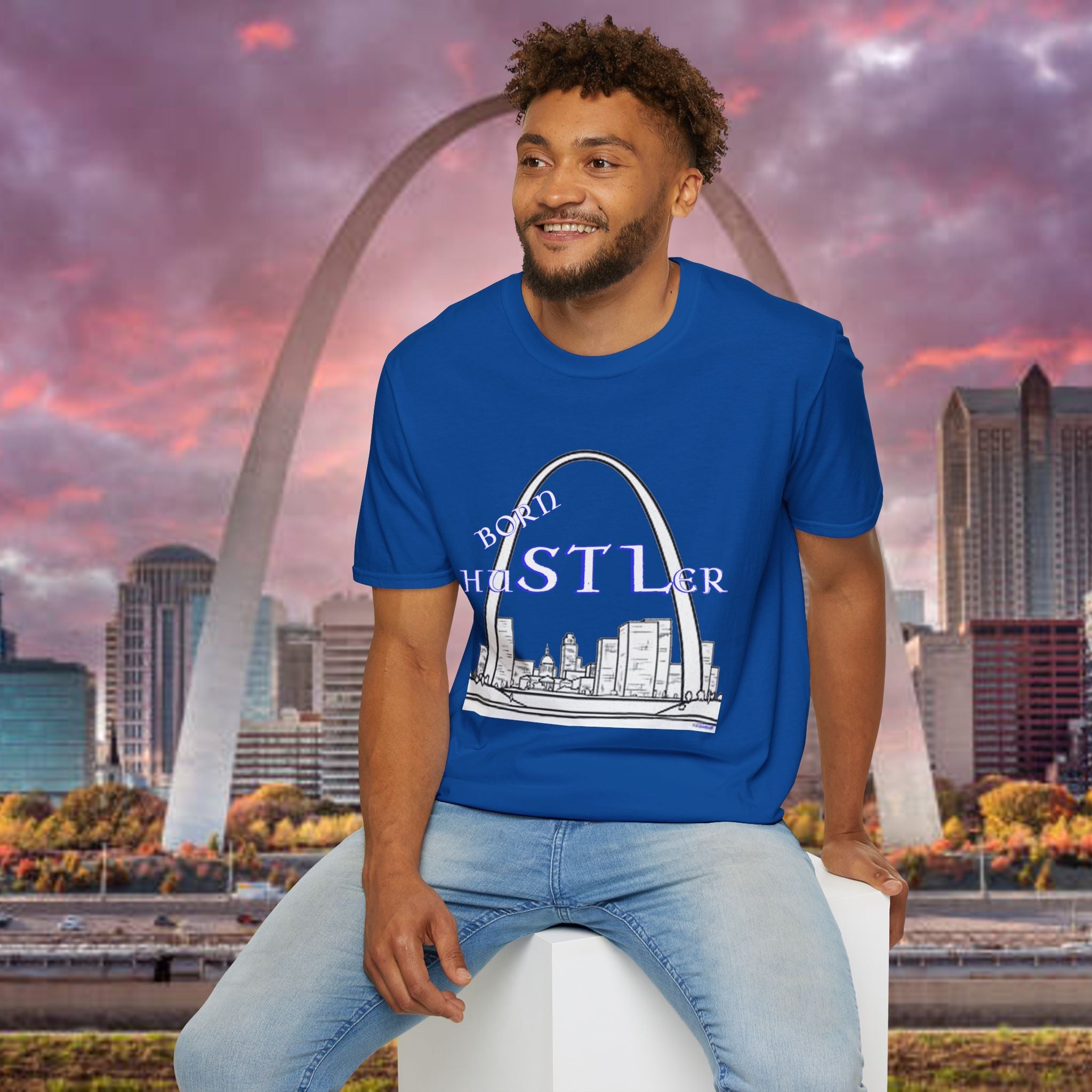 St. Louis Arch Skyline Tee — Born Hustler Front, 314 Originals Back - 314 Originals
