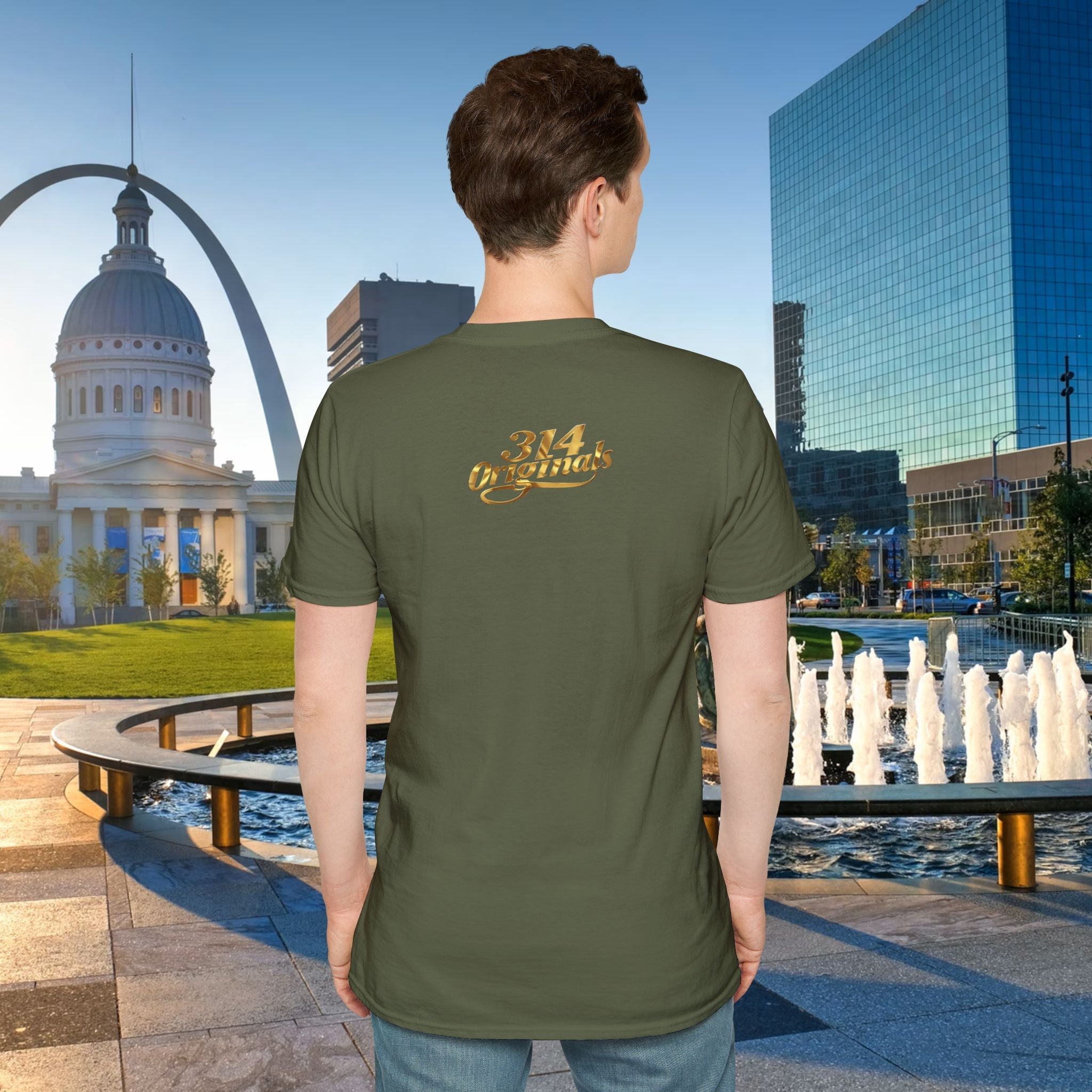 St. Louis Arch Skyline Tee — Born Hustler Front, 314 Originals Back - 314 Originals