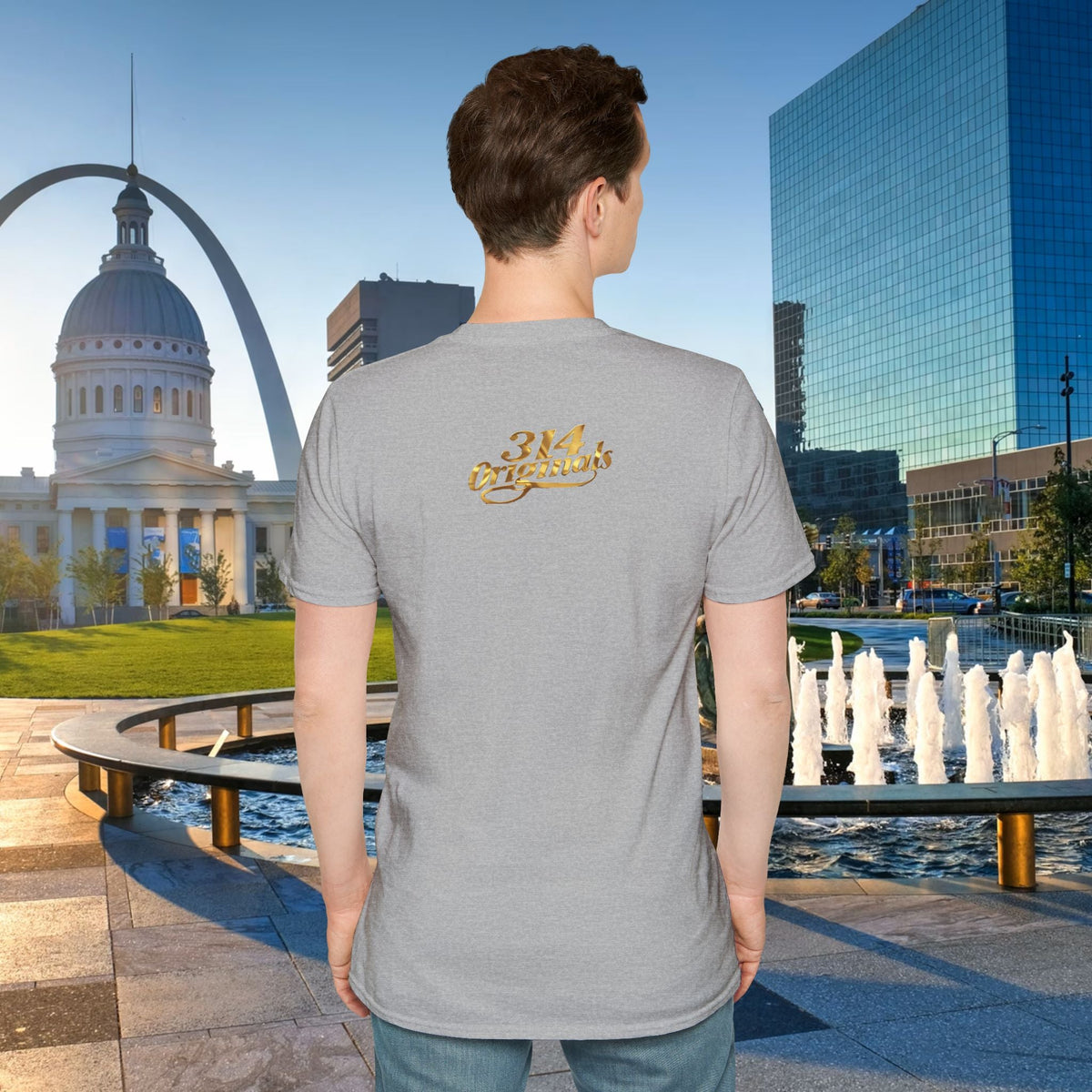 St. Louis Arch Skyline Tee — Born Hustler Front, 314 Originals Back - 314 Originals