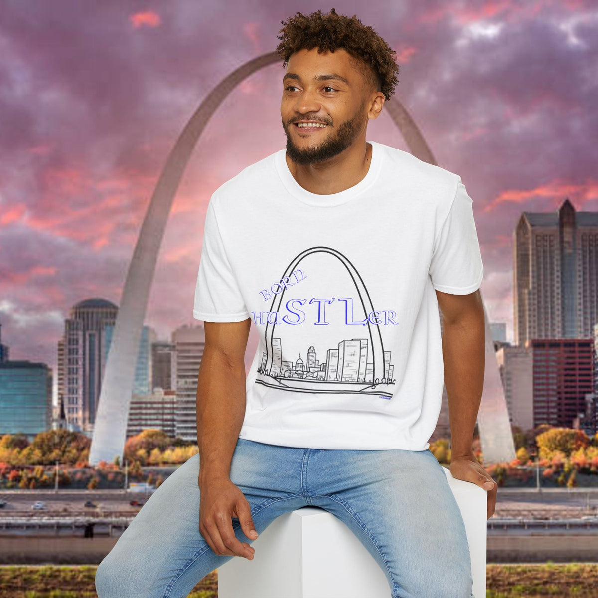 St. Louis Arch Skyline Tee — Born Hustler Front, 314 Originals Back - 314 Originals