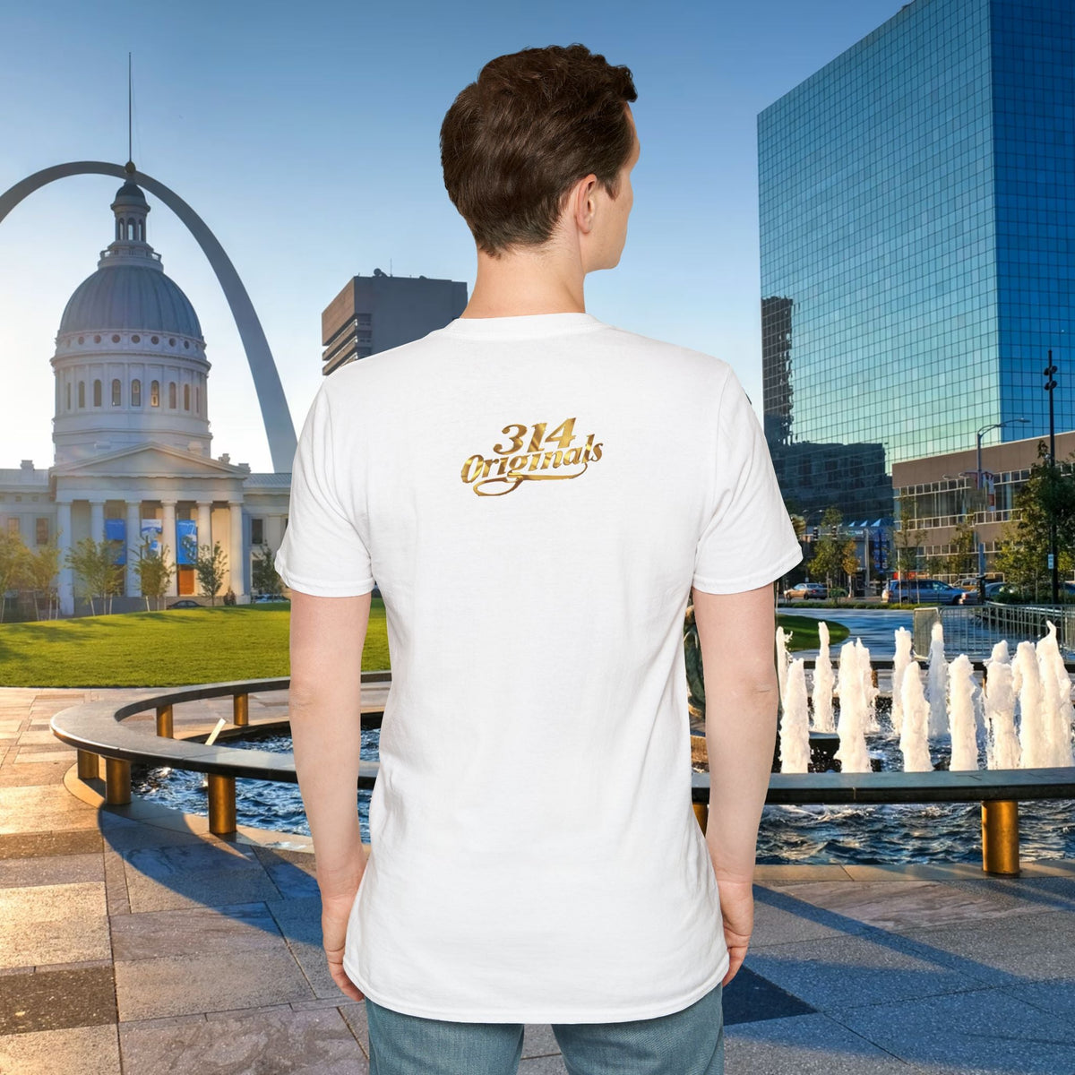 St. Louis Arch Skyline Tee — Born Hustler Front, 314 Originals Back - 314 Originals