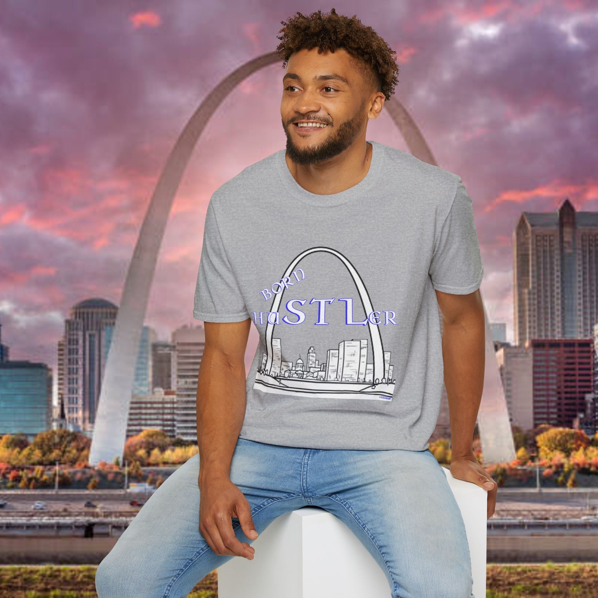 St. Louis Arch Skyline Tee — Born Hustler Front, 314 Originals Back - 314 Originals