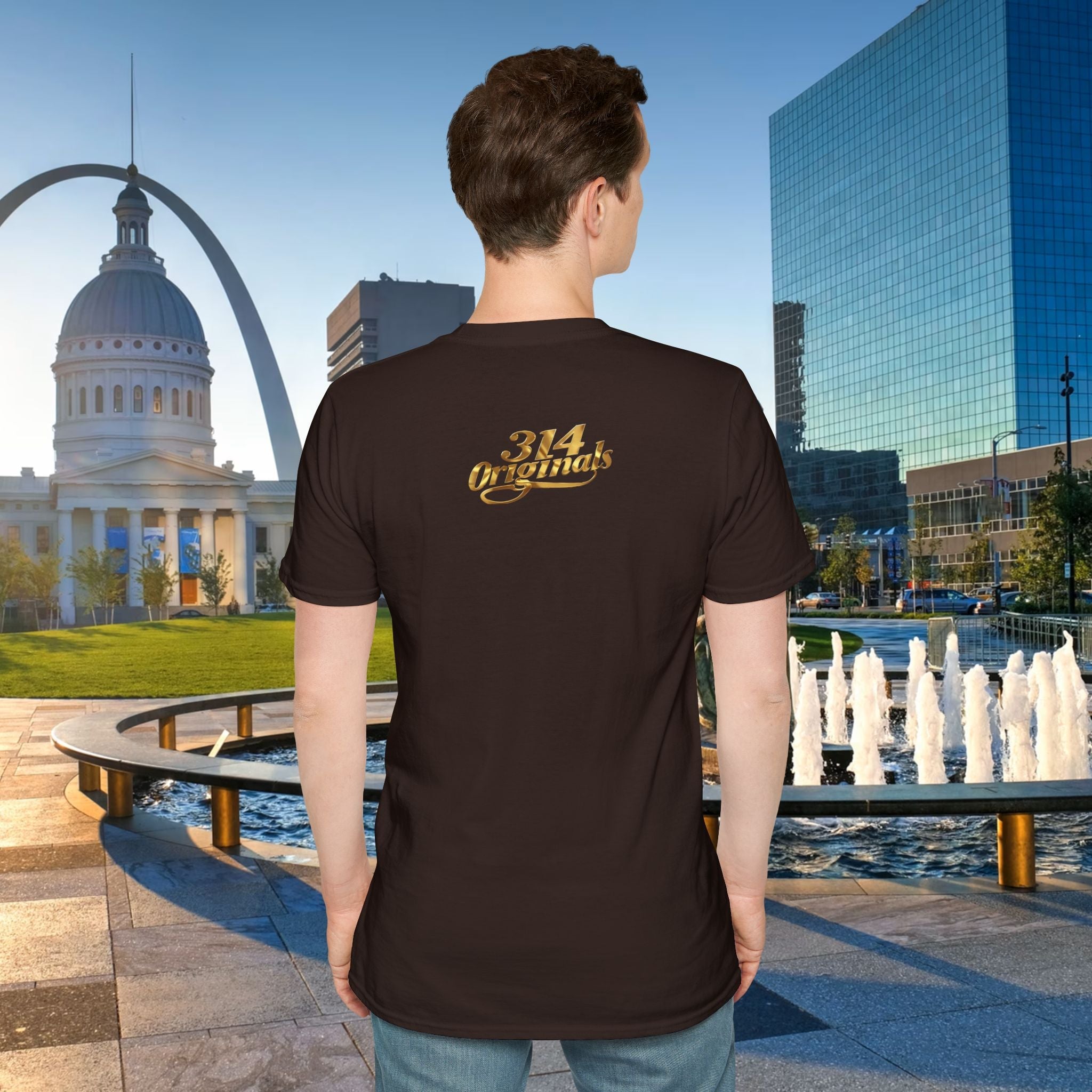 St. Louis Arch Skyline Tee — Born Hustler Front, 314 Originals Back - 314 Originals