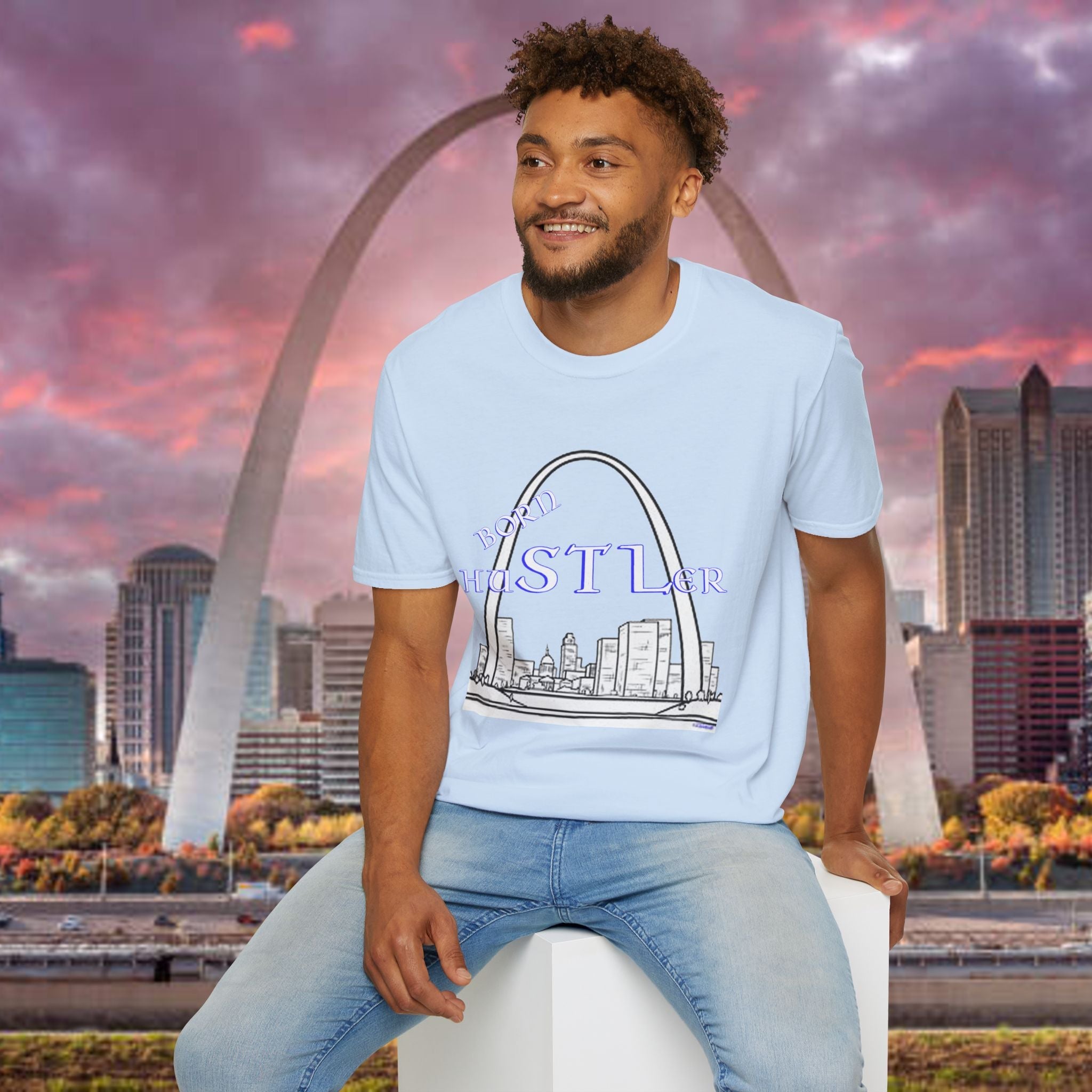 St. Louis Arch Skyline Tee — Born Hustler Front, 314 Originals Back - 314 Originals