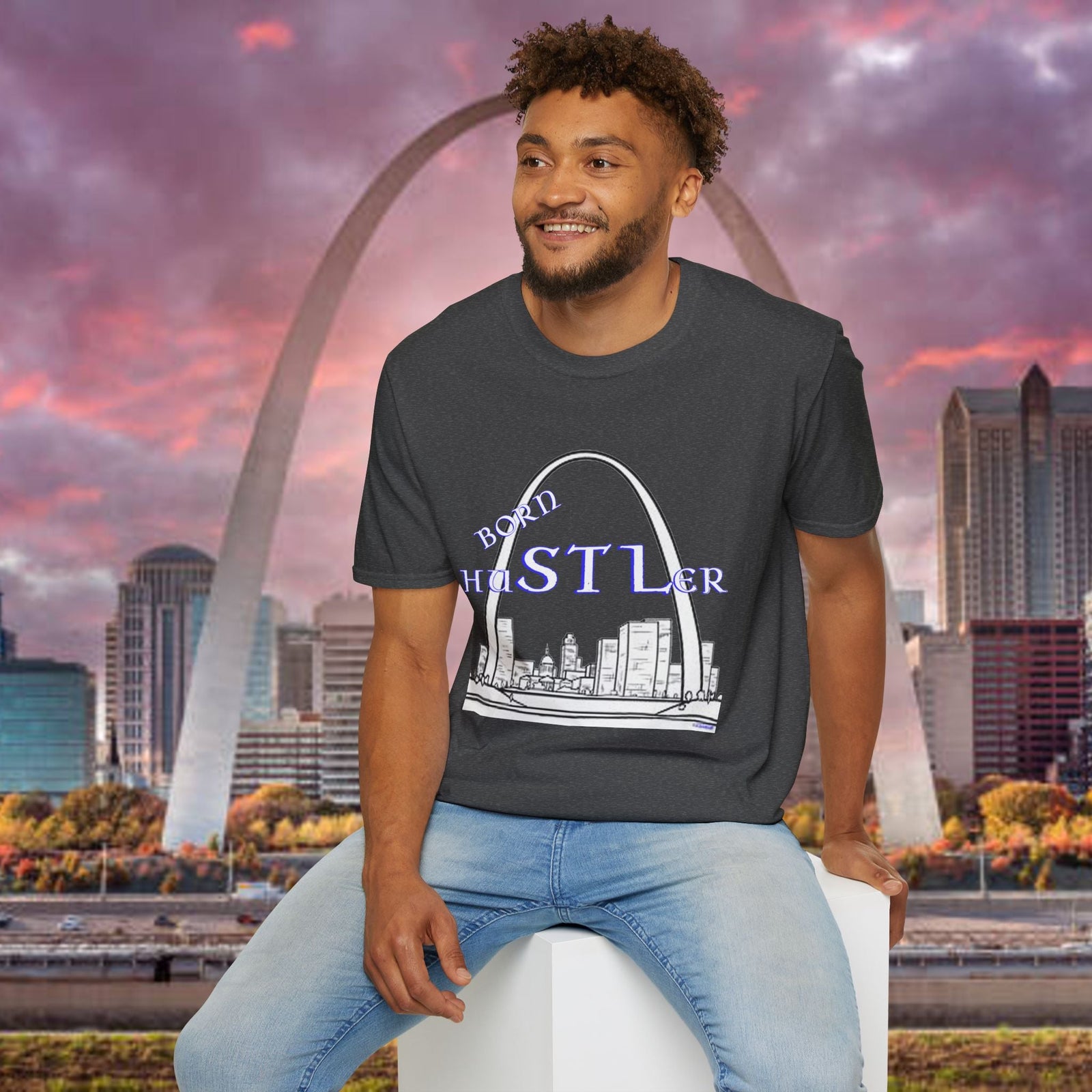 St. Louis Arch Skyline Tee — Born Hustler Front, 314 Originals Back - 314 Originals