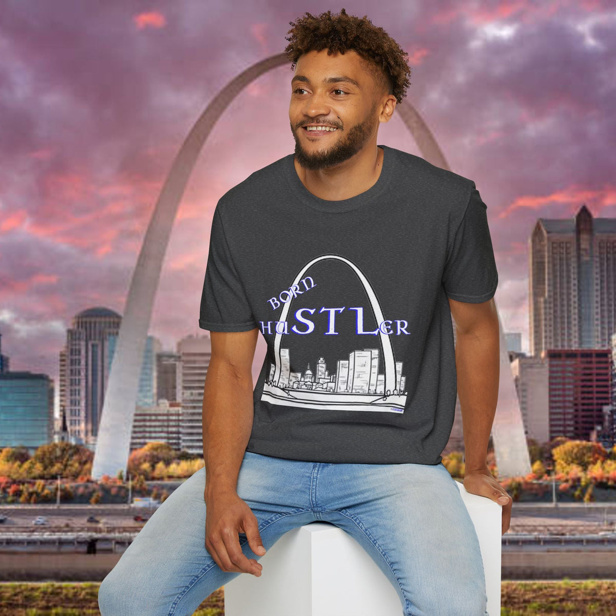 St. Louis Arch Skyline Tee — Born Hustler Front, 314 Originals Back - 314 Originals