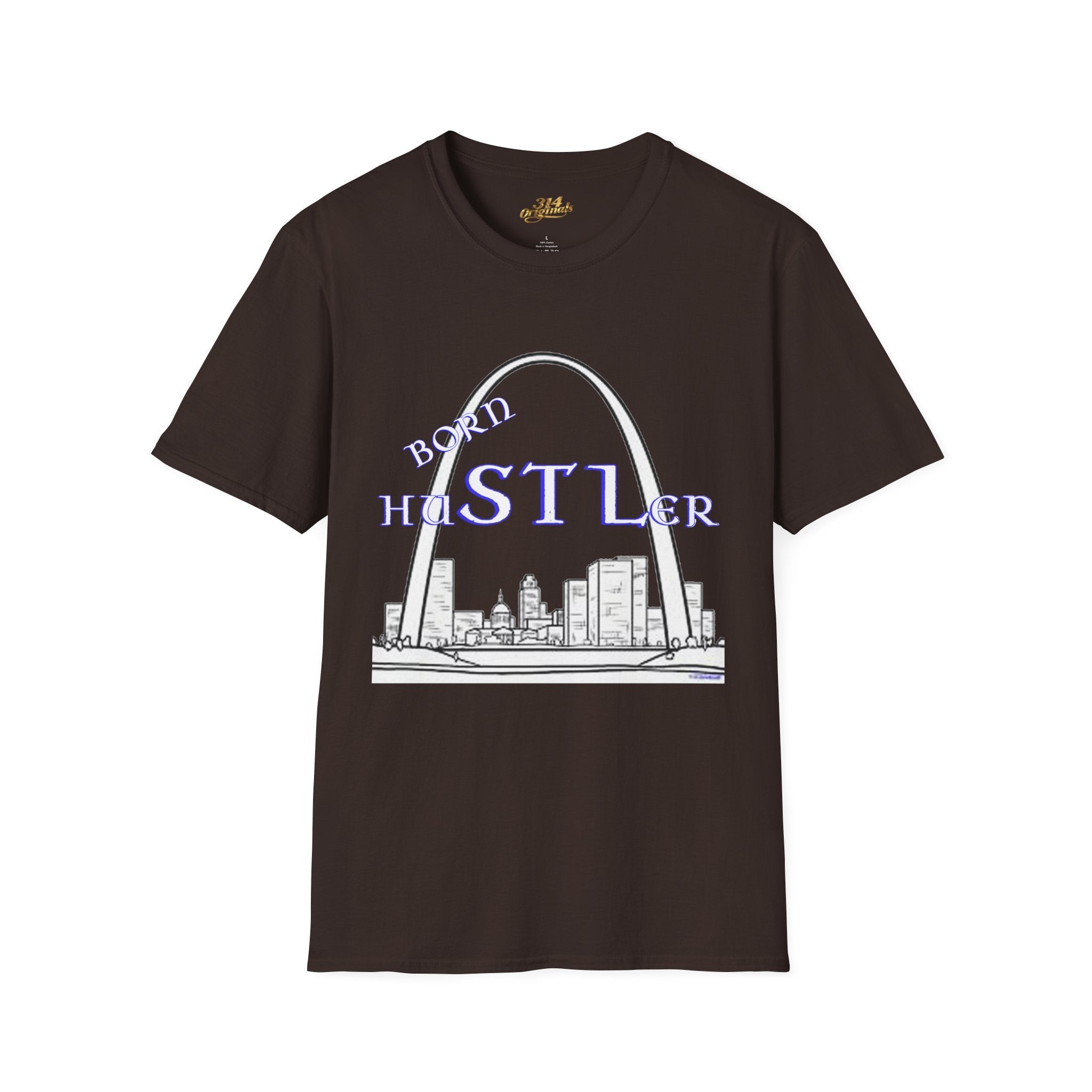 St. Louis Arch Skyline Tee — Born Hustler Front, 314 Originals Back - 314 Originals