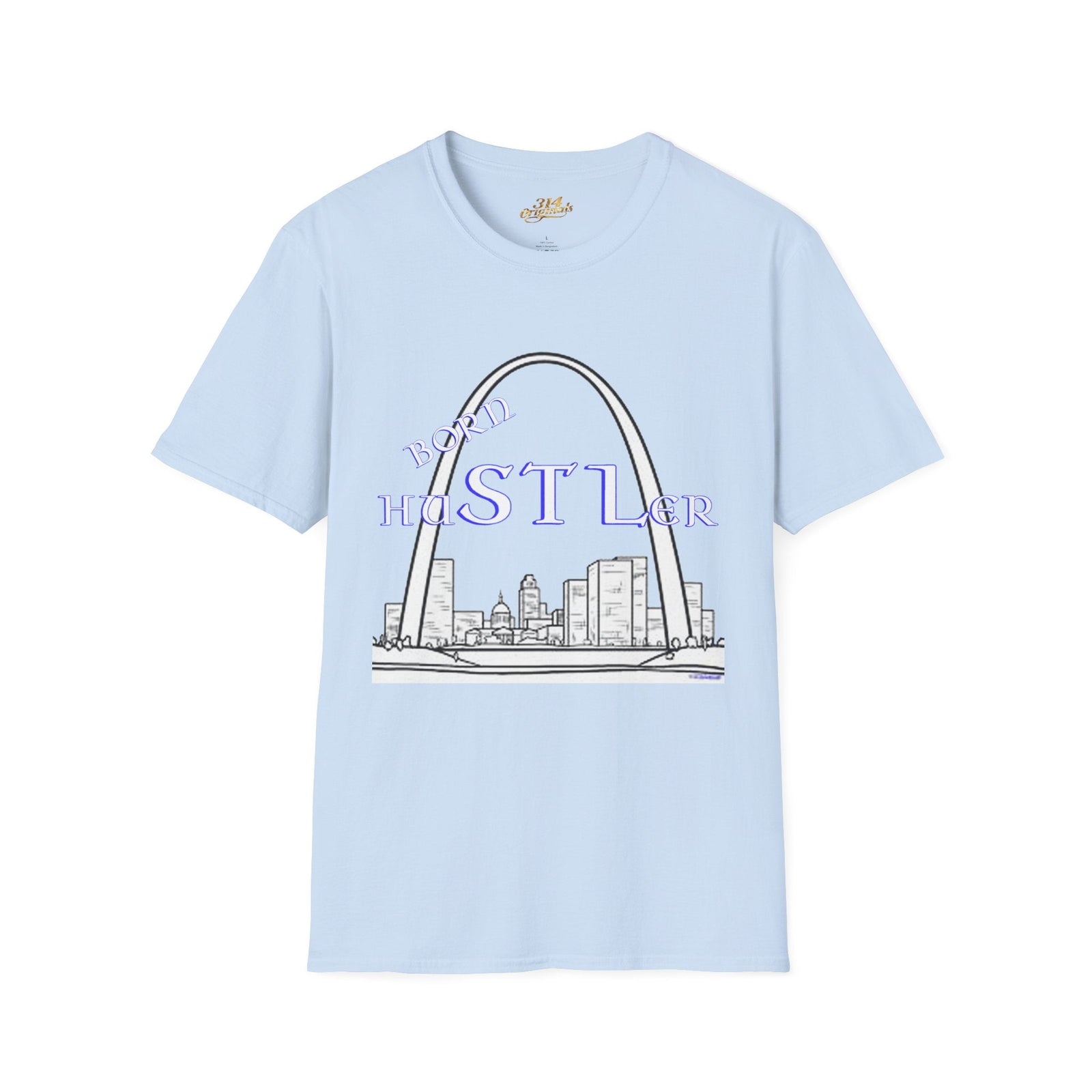 St. Louis Arch Skyline Tee — Born Hustler Front, 314 Originals Back - 314 Originals