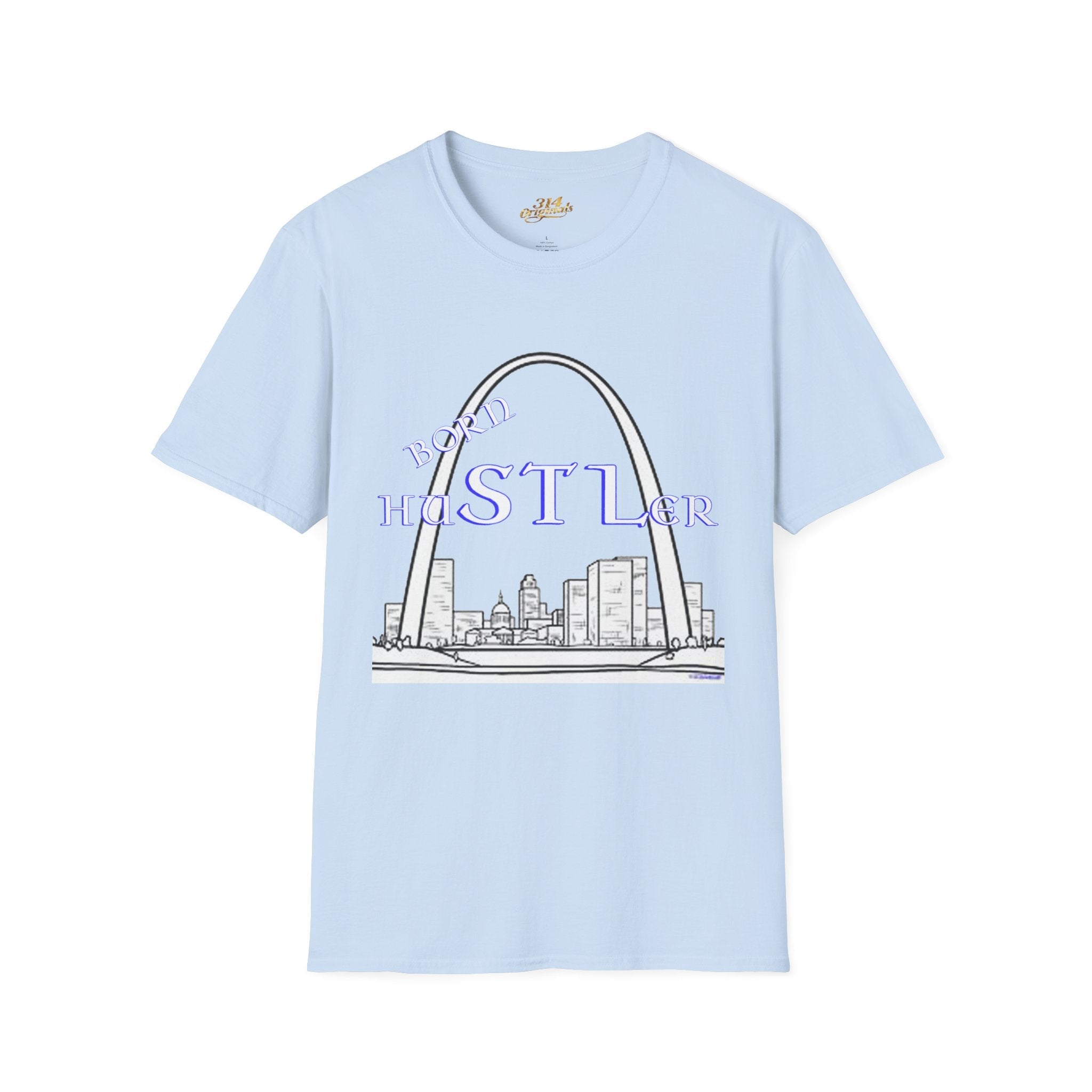 St. Louis Arch Skyline Tee — Born Hustler Front, 314 Originals Back - 314 Originals