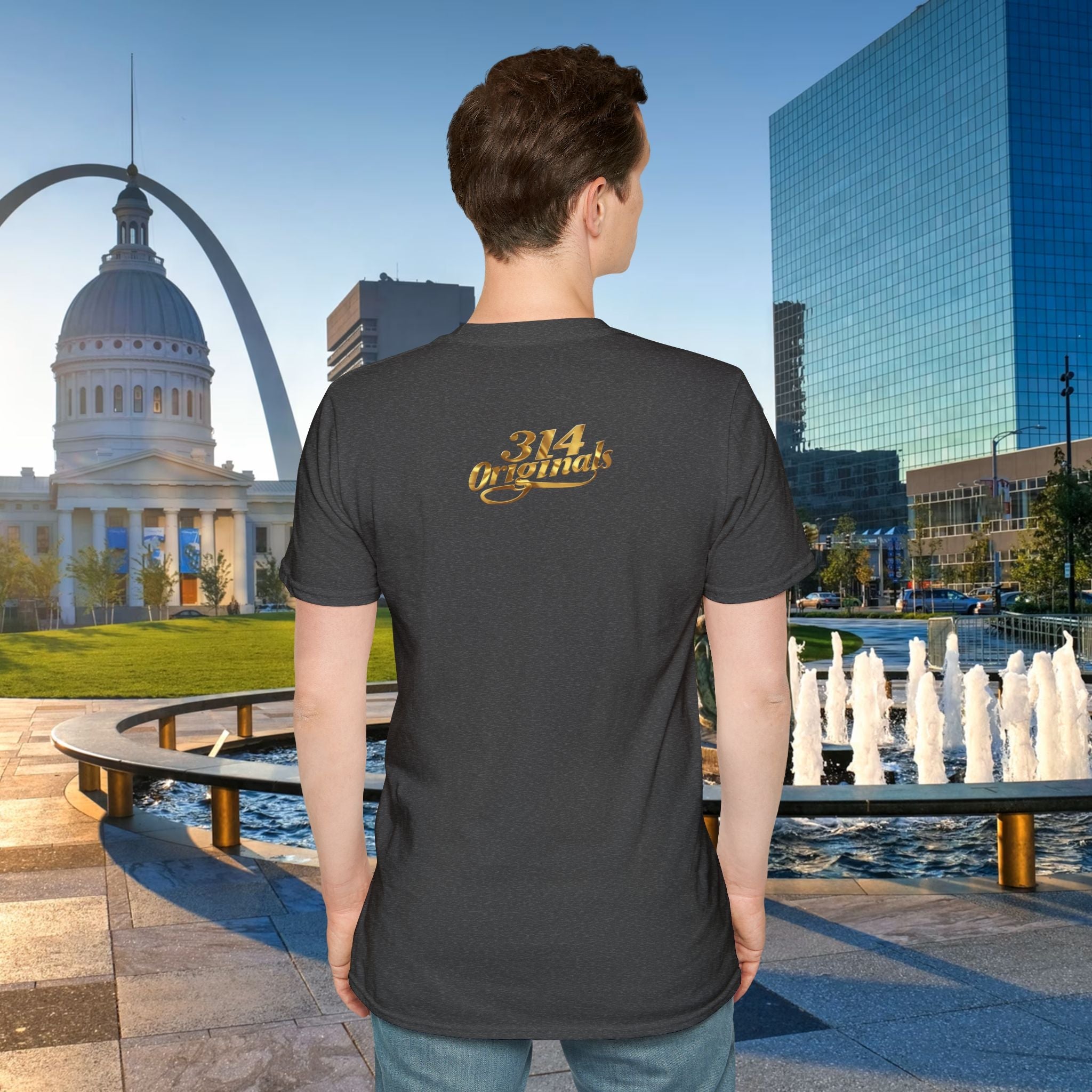 St. Louis Arch Skyline Tee — Born Hustler Front, 314 Originals Back - 314 Originals