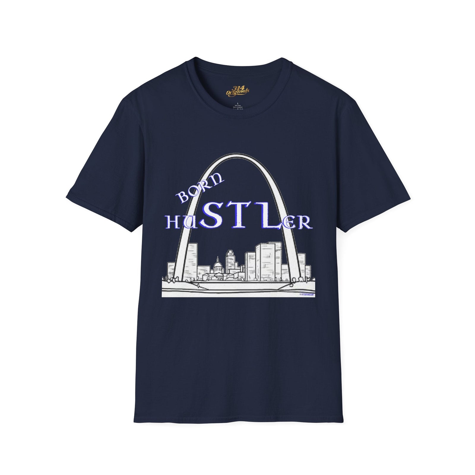 St. Louis Arch Skyline Tee — Born Hustler Front, 314 Originals Back - 314 Originals