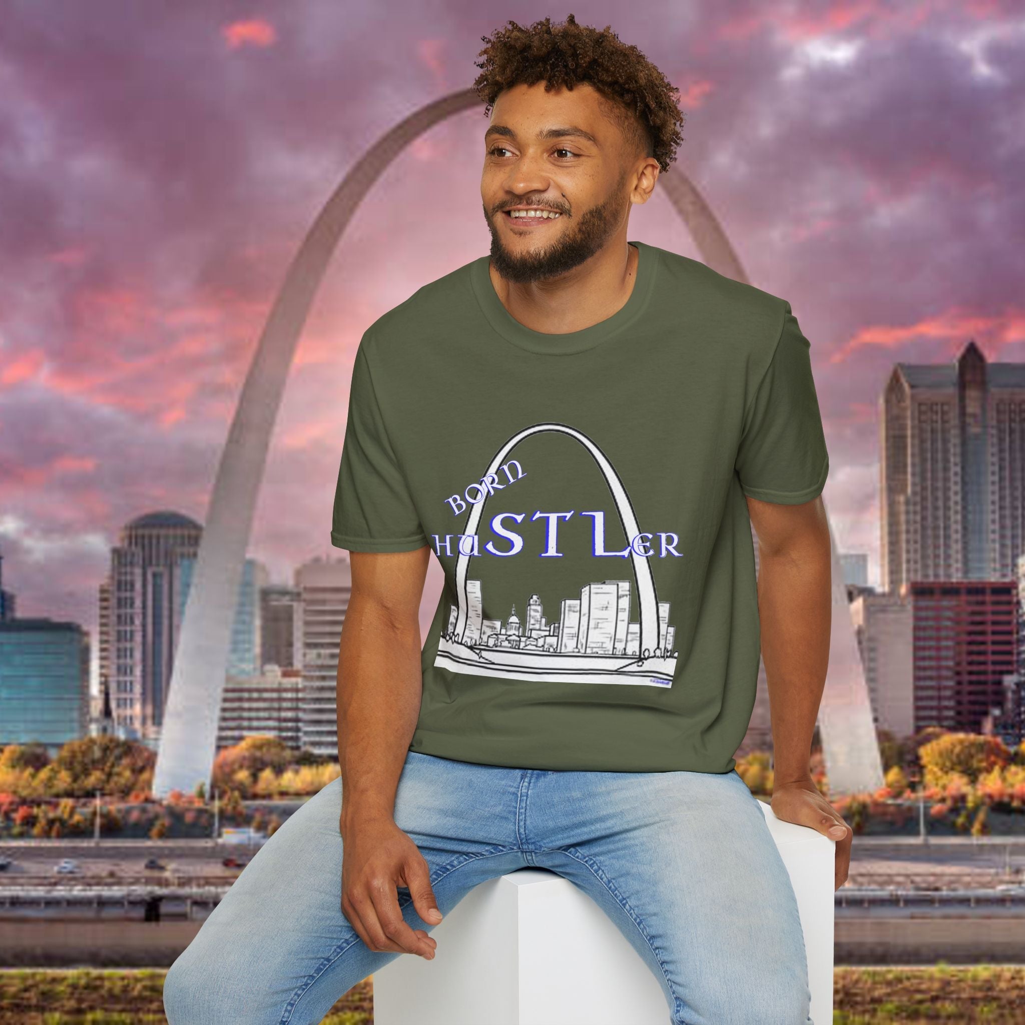St. Louis Arch Skyline Tee — Born Hustler Front, 314 Originals Back - 314 Originals