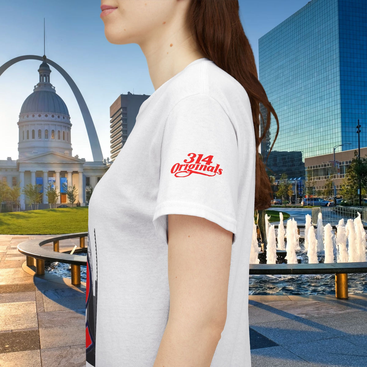 St. Louis Skyline Tee — Red STL Lettering Graphic T-Shirt - 314 Originals