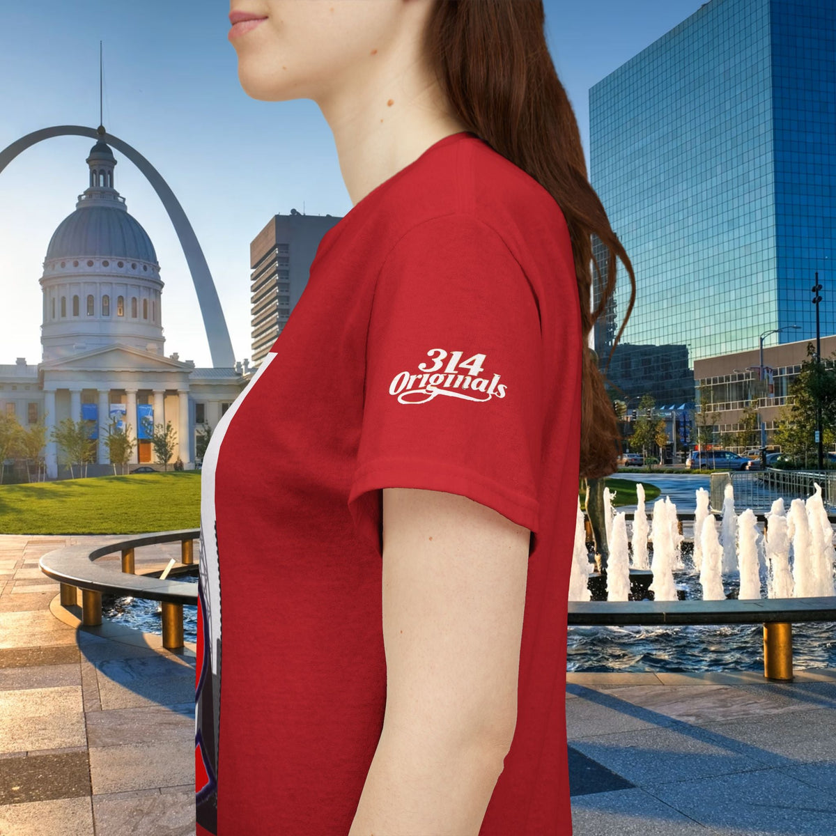 St. Louis Skyline Tee — Red STL Lettering Graphic T-Shirt - 314 Originals