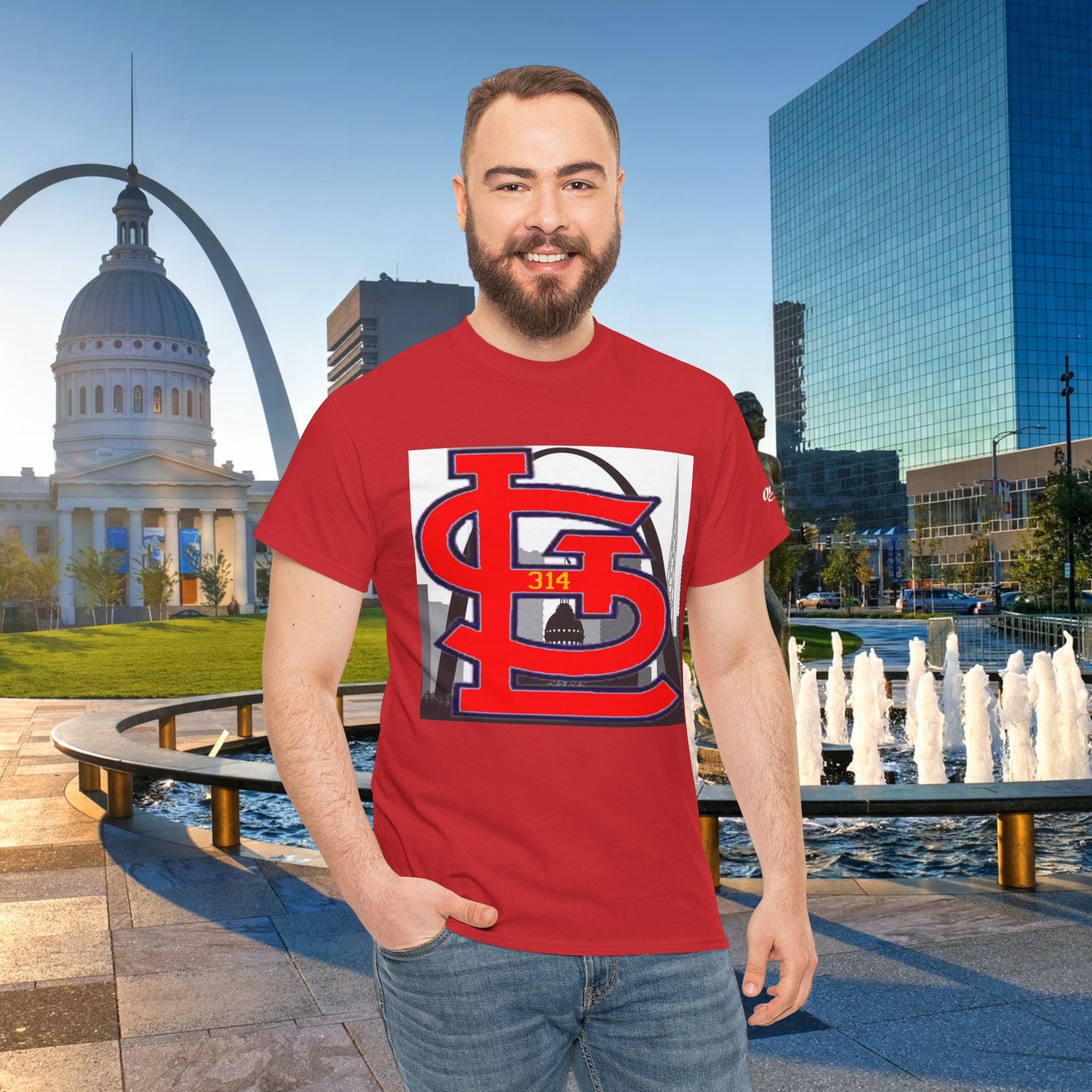 St. Louis Skyline Tee — Red STL Lettering Graphic T-Shirt - 314 Originals