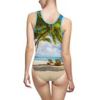 Tropical Palm Beach One-Piece Swimsuit — Scenic Beach Print - 314 Originals